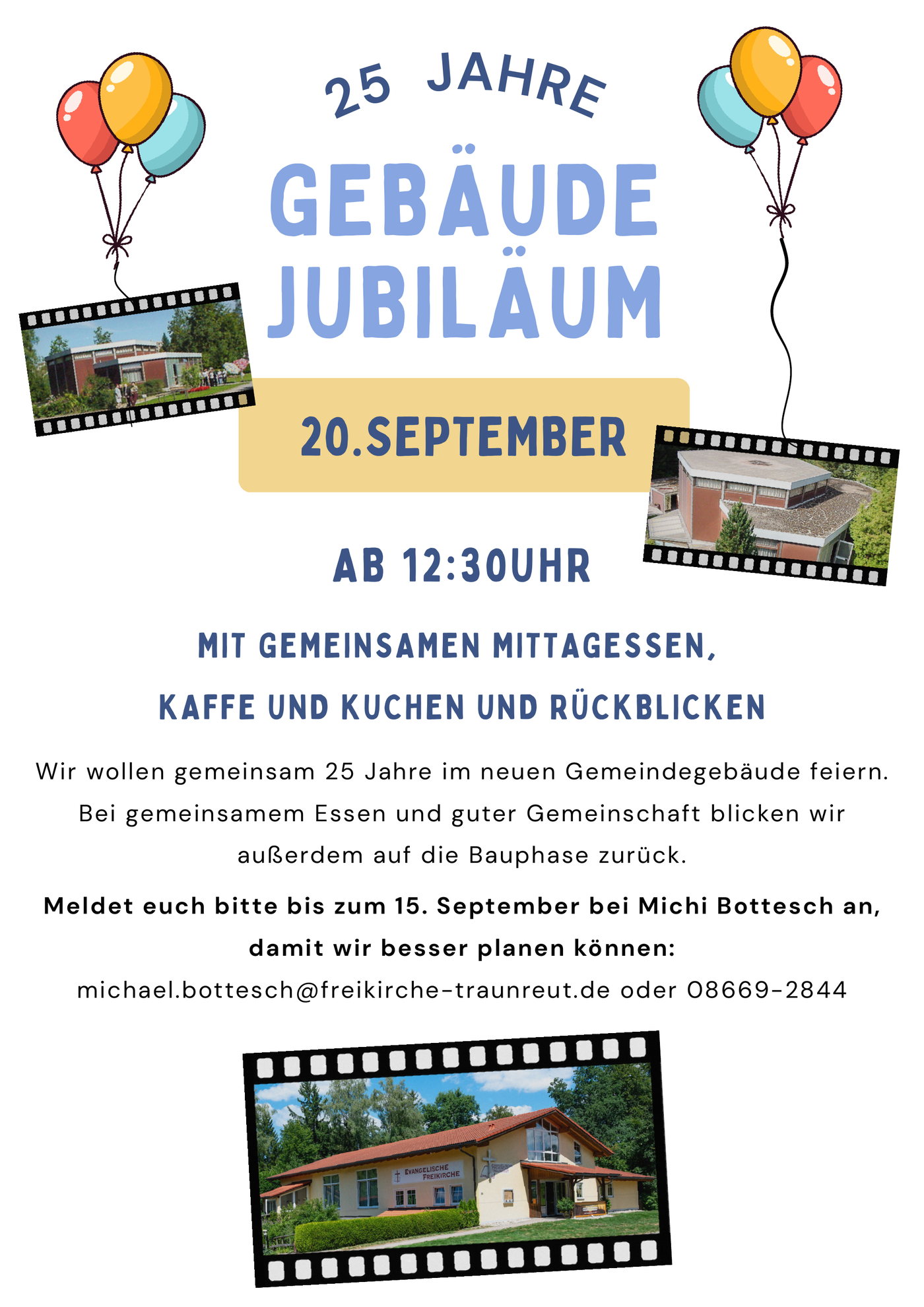 Flyer zum 25-jährigen Gebäudejubiläum der Evangelischen Freikirche Traunreut am 20. September